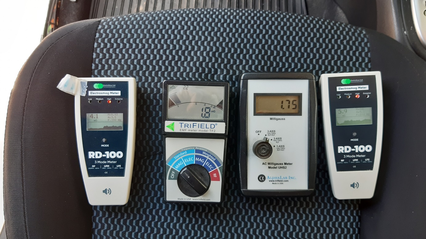 מדידת שדה מגנטי על הכיסא ברכב, עם מגוון מדים, כאשר ה TF2 במצב STANDARD